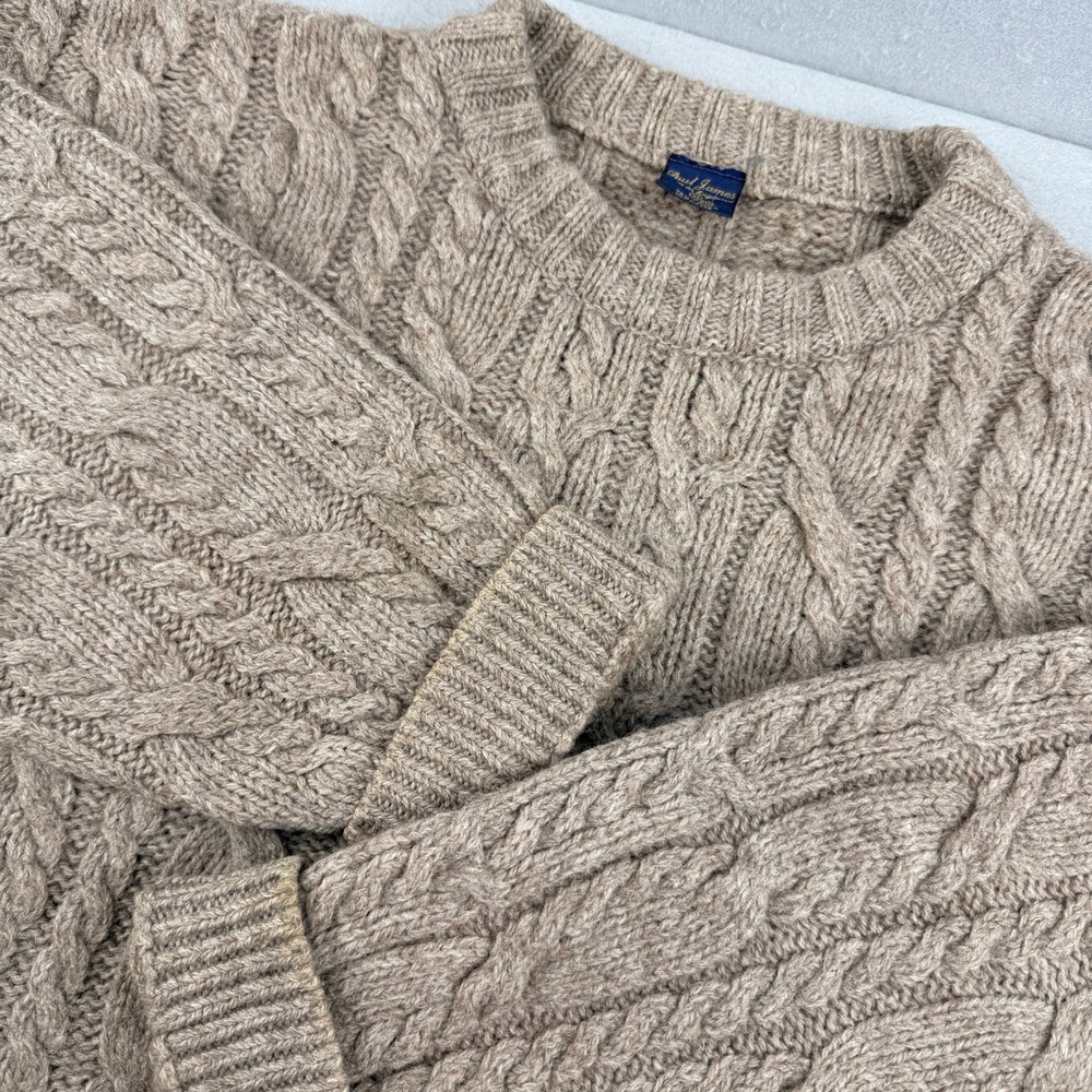 Paul James England‎ Wool Alpaca Cable Knit Crewneck Sweater Mens XL Brown